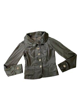 Luaruana Black Fitted Button-Up Jacket Studded Pockets High Collar Medium